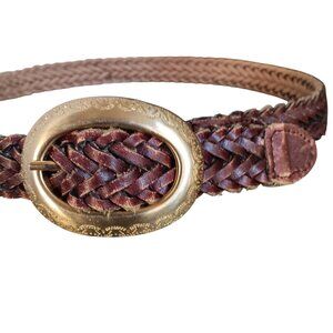Vintage Women's Boho Belt S/M 80's Braided Genuine Leather Ornate Buckle Uruguay